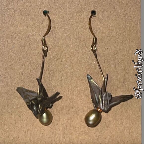 Origami Dangle Earrings With Pearl Accent - Picture 7 of 8